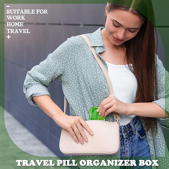 Meekoo 8 Pcs Travel Pill Organizer Pocket Portable Pill Case Daily Container Small Container Medicine Travel with 10 Compartments for Purse Fish Oil Medicine(Green)
