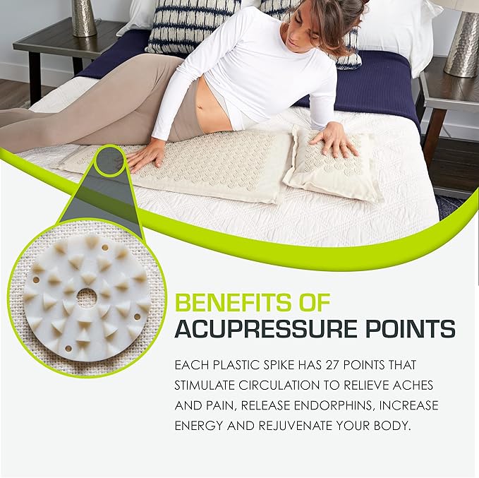 ProsourceFit Ki Acupressure Mat and Pillow Set with 100% Natural Linen for Back/Neck Pain Relief and Muscle Relaxation