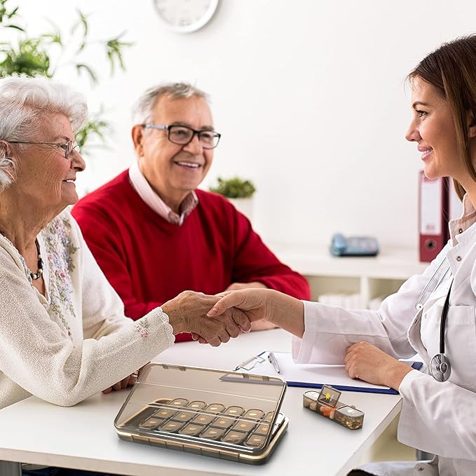 Pill Organizer 3 Times A Day, Pill Box 7 Day - Acedada Weekly Travel Medicine Organizer Box 3X A Day, Large Pill Container Holder Vitamins Case Pill Dispenser, Brown