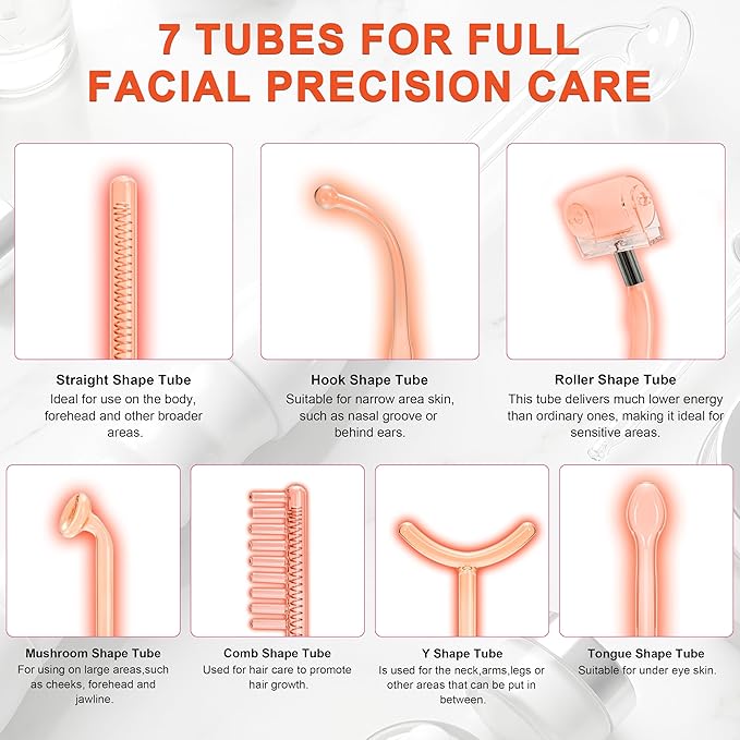 Hi Frequency Facial Care Tool Skin Tonning Device with 7 Electrode Tubes 2 Colors Options Elitzia ETSC640N (Orange)