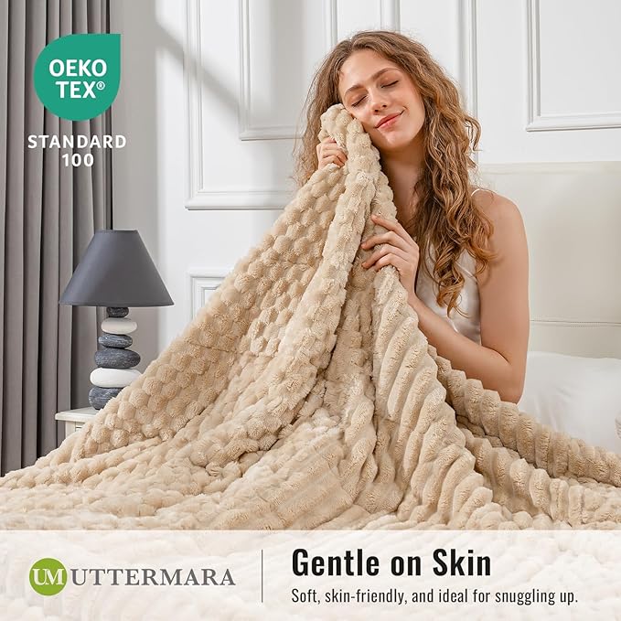 Uttermara Fleece Weighted Blanket for Adults Queen Size 15lbs, Soft Sherpa Weighted Blankets for Sleeping and Calming, Fuzzy Heavy Blanket for Bed and Couch, 60 x 80 Inches, Light Brown