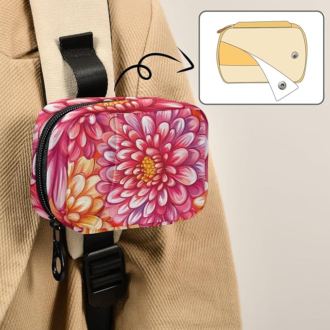 Pink and Orange Chrysanthemum Flowers Cute Pill Organizer Weekly Travel Pill Box 7 Day Large Capacity Pill Dispenser Case with 8 Pill Container Daily Pill Box Organizer Vitamin Holder Pill Bot