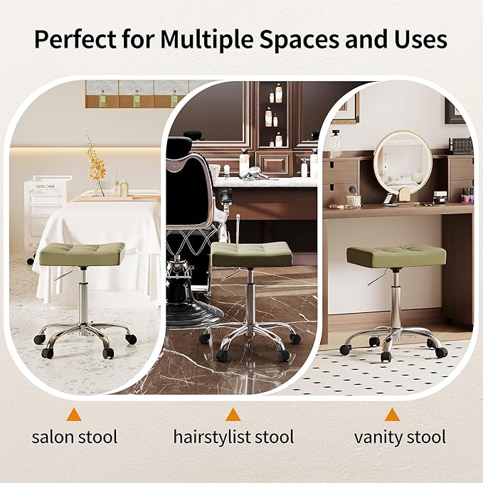 Saddle Salon Stool (Adjustable Height 17-21 inch) (Quiet Wheels and Sturdy Base) Nail Tattoo Vanity Massage Stool (Green)
