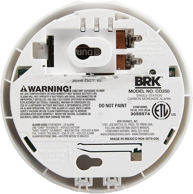 FIRST ALERT Carbon Monoxide Alarm | BRK CO250 Battery Operated Carbon Monoxide Detector with 9-Volt Battery & Two Silence Features (Pack of 6)