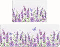 Bulijojo Purple Flowers Anti Fatigue Kitchen Floor Mats Set of 2 Waterproof Kitchen Sink Runner Rug Standing Mat Cushioned Kitchen Rugs Comfort Doormat 17"x47"+17"x28"