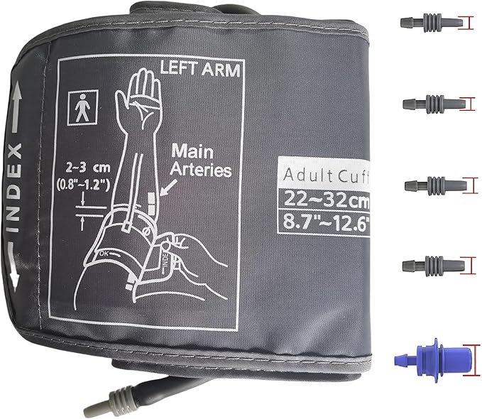 Medium Easy Wrap Blood Pressure Cuff for Thin and Small Arm,Compatible with Omron 8.7~12.6 Inches (22~32) CM Adult BP Replacement Cuff, Adult Cuff Only -5 Connectors (Medium+ 5 Connectors)