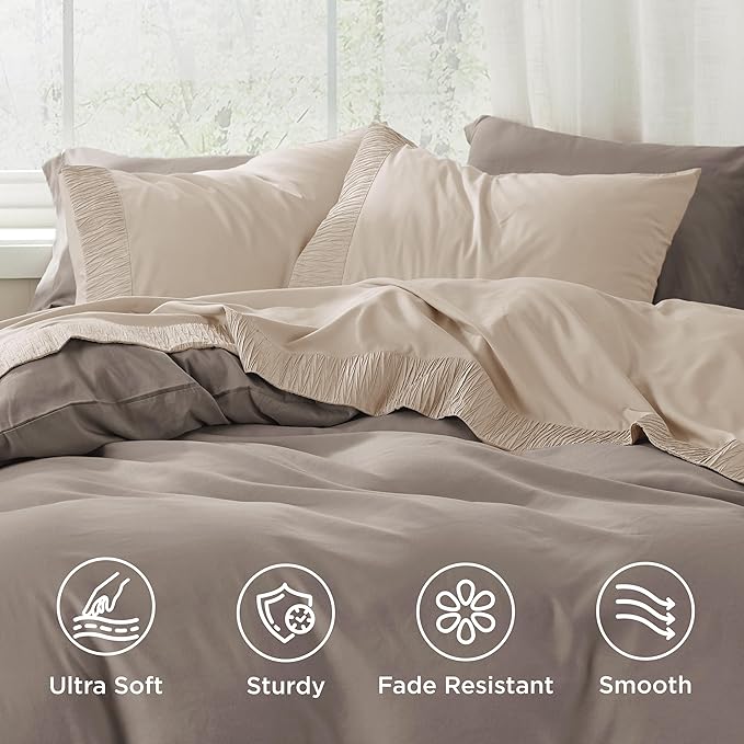 Bedsure King Size Sheets Set - 4 Pieces Soft King Sheets - Breathable & Cooling - Hotel Luxury - Easy Care Polyester Microfiber Bedding for Women, Men, Beige