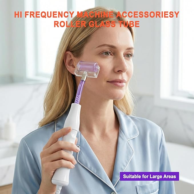 Electrode Wand Glass Tube Handheld Spare Parts Light Therapy Wand Spare Glass Attachment for Hi Frequency Facial Device Elitzia ETHG01P（Violet Roller）