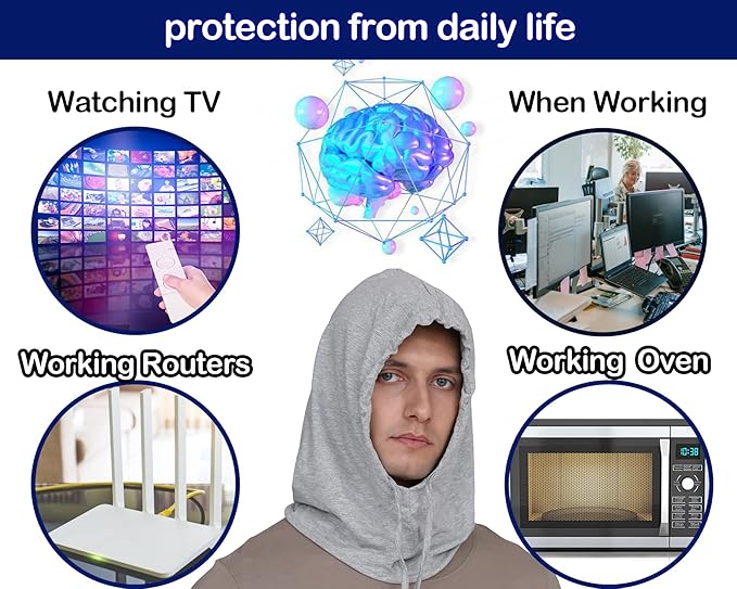 Faraday Hat Made of 99% Silver Fabric, Faraday Hat Reduces The Hazards Caused by 5G, 4G, Cellular, WiFi, Bluetooth, Faraday Hood Relieves Fatigue and Relaxes The Spirit, One Size Fit All (Gray)