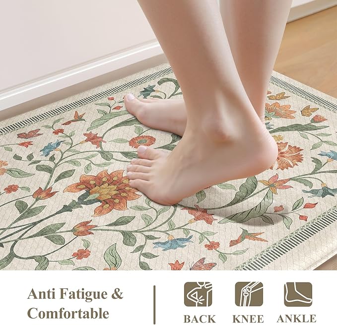 Collive Kitchen Mats Cushioned Anti Fatigue, Waterproof Kitchen Floor Mat Non Slip Desk Rugs Comfort Standing Rug for Sink, Office, Laundry, Home Decor, 20" x 47" + 20" x 32", Beige