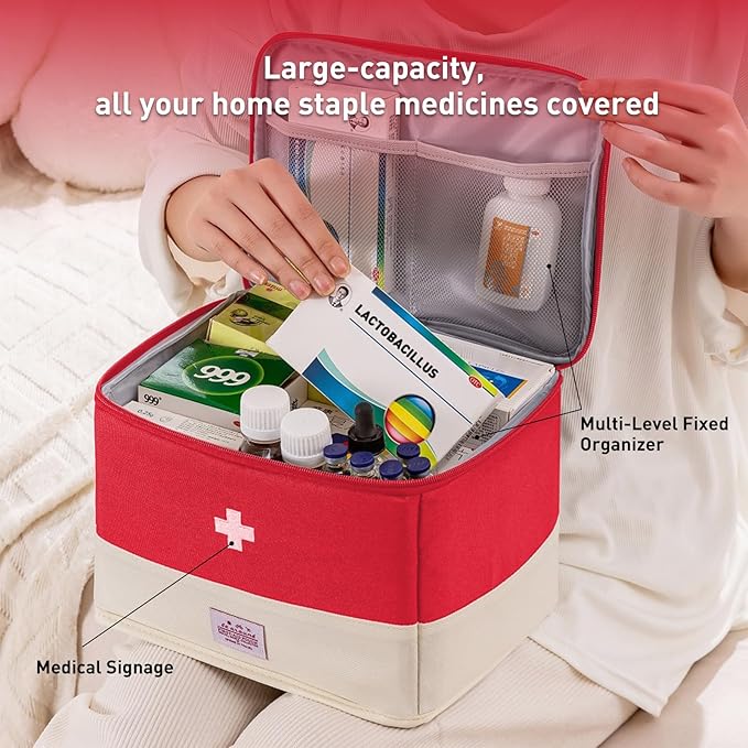 Medication Organizer Storage Bag,Large Capacity Portable Pill Bottle Organizer with Hand, Empty First Aid Kit for Home and Travel