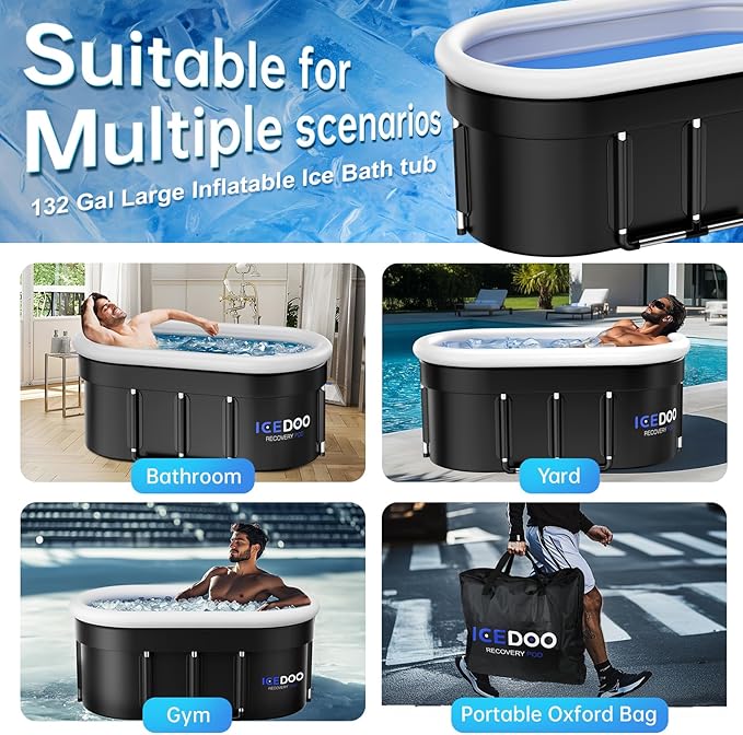 Upgraded 175-Gal Oval Ice Bath Tub with Air Ring, Portable Multi-Layered Cold Plunge Tub - Foldable & Inflatable, with Lid, for Athletes & Adults,Ideal for Home, Gym & Outdoor Use