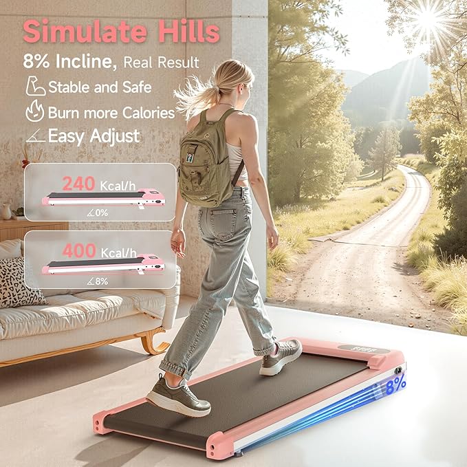 2 in 1 Walking Pad with Handle Bars, 8% Incline Foldable Treadmills for Home Office Ultra Quiet <40dB, 3.5 HP Portable Walking Jogging Running Machine with LED Display & Remote, 320+LB Capacity
