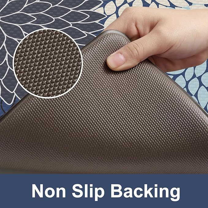 KIMODE Anti Fatigue Kitchen Mats for Floor, Boho Floral Kitchen Rugs 24" x 71", Wide Long Cushioned Mats for Kitchen Floor, Non Slip Kitchen Floor Mats for Sink Laundry Office,Blue Multi