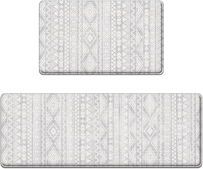 Arttown Anti Fatigue Kitchen Mats for Kitchen Floor, Boho Kitchen Mats Cushioned Anti Fatigue Rug, Waterproof Non-Slip Washable Kitchen Rugs and PVC - Grey/White