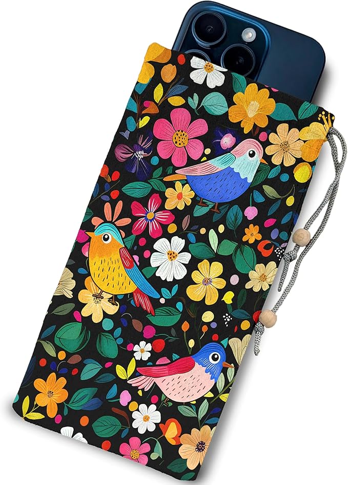 EMF Shield Sleeve for Cell Phone Reduce Signal Anti-EMP Pouch Against Radiation, EMF, 5G, RFID Blocking 4x8 Inch Flower Bird Phone Sleeve Bags