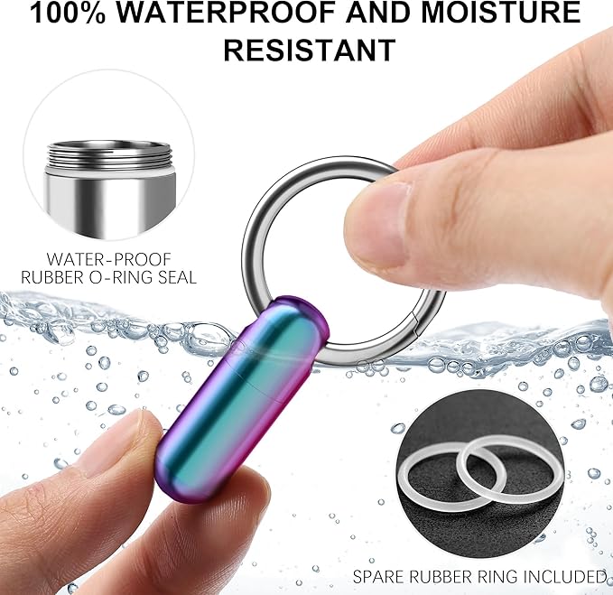 Small Pill Case Keychain Portable Pill Container Waterproof Titanium Pocket Pill Organizer, Tiny Pill Holder Bottle for Travel