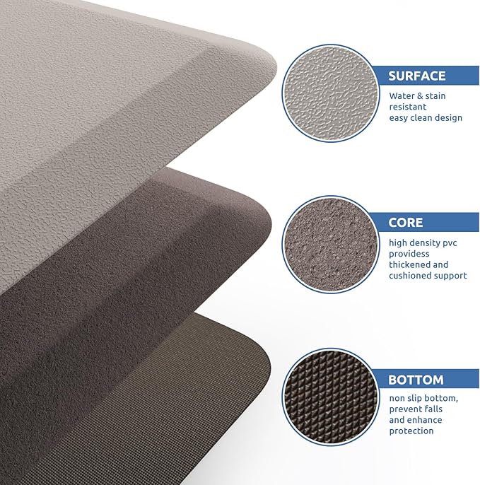 KitchenClouds Kitchen Mat Cushioned Anti Fatigue Kitchen Rug 17.3"x39" Water Resistant Non Slip Kitchen Rugs and Mats Standing Desk Mat Comfort Floor Mats for Kitchen House Sink Office (Khaki)