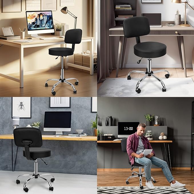ZenStyle Height Adjustable Swivel Salon Stool Spa Drafting Salon Tattoo Work Office Massage Stools with Backrest,Black