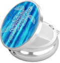 Blue Marble Turtle Pill Case, Pill Box 3 Compartments Metal Small Pill Holder with Mirror Mini Travel Pill Container for Purse Pocket Women Men