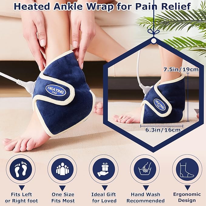 CAMECO Electric Ankle Heating Pad for Achilles Tendinitis Pain Relief, 30s Quick Heating & 86℉-158℉ Heated Ankle Brace for Women Men Home Office, Ankle Heat Wrap for Arthritis Swelling
