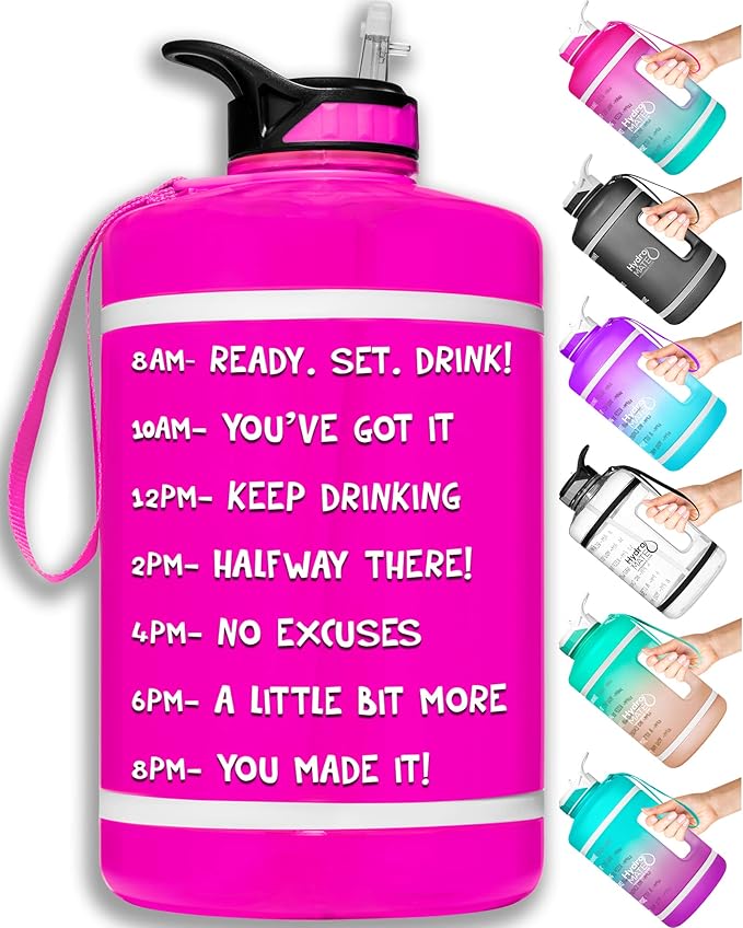 NatureWorks HydroMATE Gallon Water Bottle with Straw BPA FREE Leak Proof Reusable Water Bottle with Times to Drink Marked Hourly 128 oz