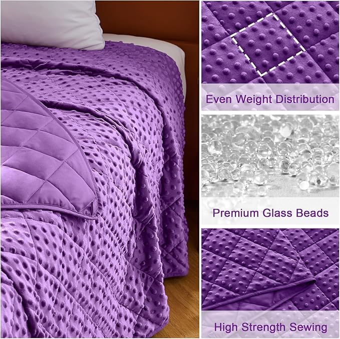 Purple Weighted Blanket for Adults 20lbs, 48"x72", Twin Full Size Cooling Minky Heavy Throw Blanket for 130-220lbs, Soft Winter Thick Big Blankets Weighted Comforter Gift for Sleeping