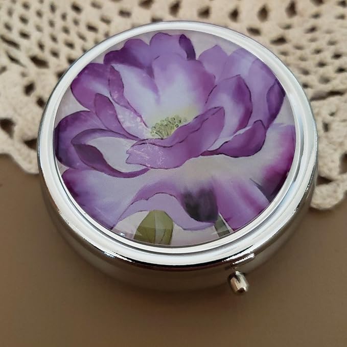 Designer Pill Box by Houder - Decorative Pill Case with Gift Box - Carry Your Meds in Style (Purple Flower)