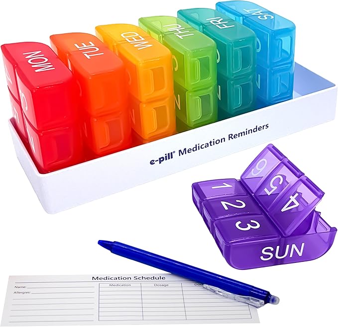 e-Pill 6 Times a Day 7 Day Weekly Pill Organizer – Large Capacity Rainbow Multicolor Pill Box for Vitamins & Medication