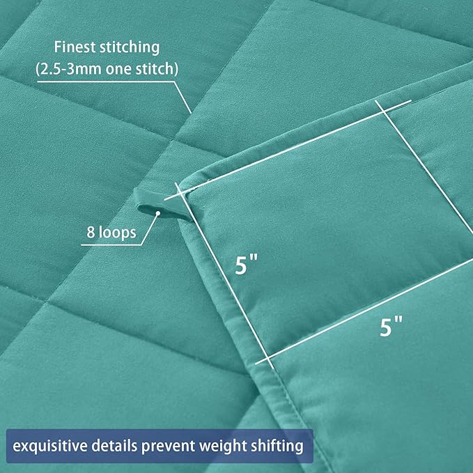 yescool Weighted Blanket for Adults (20 lbs, 48" x 72", Teal) Cooling Heavy Blanket for Sleeping Perfect for 190-210 lbs, Twin Size Breathable Blanket with Premium Glass Bead, Machine Washable