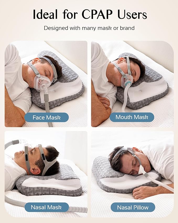 Sleep Apnea Pillow for Cpap Users, Ergonomic Adjustable Memory Foam Cpap Pillows for Side and Back Sleepers, Reducing Air Leaks and Mask Pressure