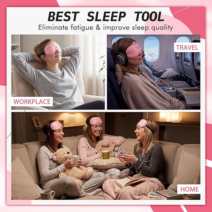 Bonuci 12 Pack Sleep Mask Blackout 3D Eye Mask for Ultralight Sleeping Night Blindfold Eye Covers with Adjustable Strap for Men Women Travel Gift Back and Side Sleeper (Pink)