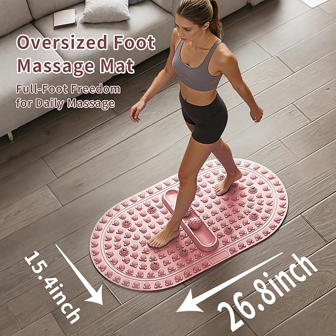 Extra-Large Acupressure Foot Massage Mat 27 Inches, Silicone Foot Pressure Point Pad with 2 Massage Balls, Foot Reflexology Mat for Stress Relief, Home & Gym Use (Pink)