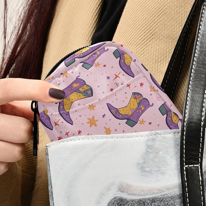 Fustylead Trendy Cowgirl Boots and Stars Pill Organizer for Purse, Weekly Portable Pill Box with Zipper to Storage Vitamins Fish Oils Medications Supplements