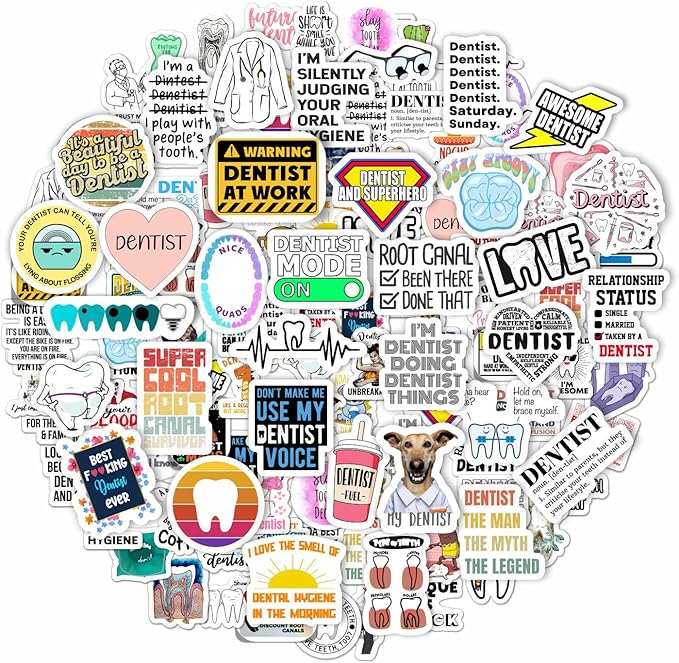 BulbaCraft 100 Pcs Funny Dentist Stickers, Dentist Gifts for Women and Men, Dental Decorations, Dental Party Decor, Gifts for Women & Men