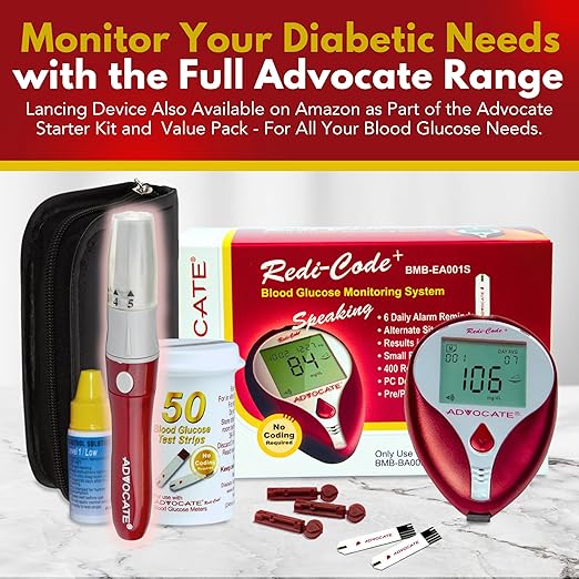 Advocate Lancing Device, Easy-to-Use Lancet Device for Diabetes Testing, Engineered to Reduce Pain, Provides Consistent Blood Samples, Depth Adjustable Lancet Pen, for Diabetics and Caregivers