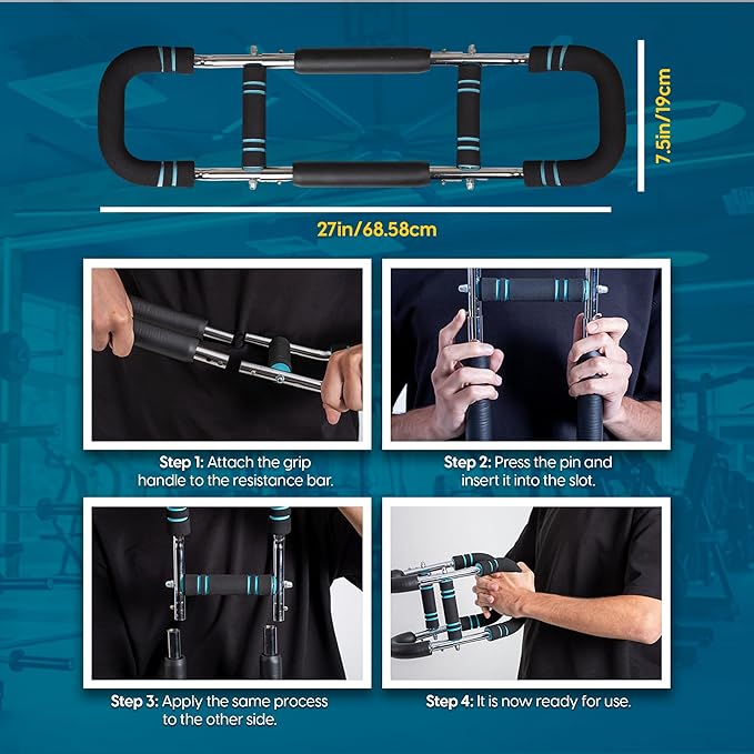 Twister Arm Trainer, Adjustable 3 Resistance Levels (20-60 lbs) Chest Workout Equipment, Portable Chest Trainer for Men & Women, Anti-Slip Handles Arm Workout Equipment, Gorilla Bar