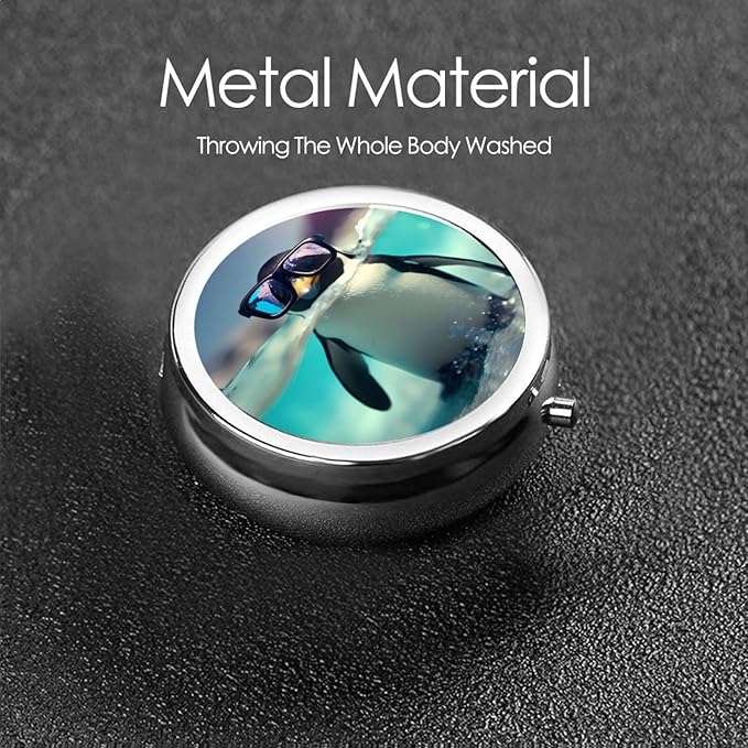 Cute Penguin Glasses Pill Box 3 Compartment Pill Case, Portable Medicine Pill Organizer for Pocket Purse Pill Box Decorative Metal Medicine Vitamin Organizer
