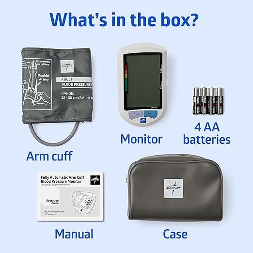 Medline Plus Elite Automatic Digital Blood Pressure Monitor with Adult and Large Adult Cuffs, Digital LCD Display, Stores Up To 90 Readings, Carrying Case and Batteries Included