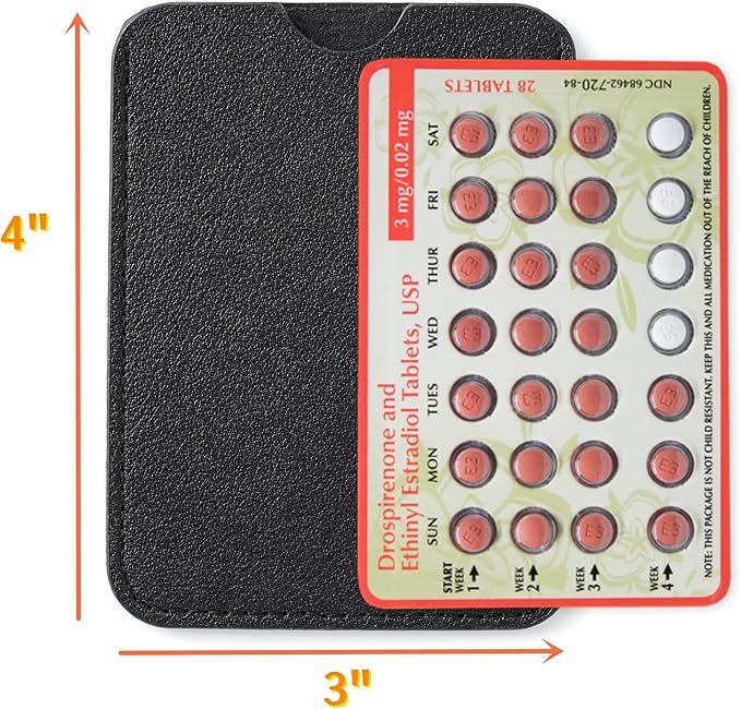 Birth Control Pill Case Holder Credit Card Sleeve Slim Wallet (Black)
