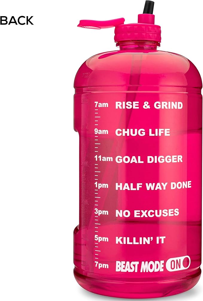 Hydra Cup Pink 64 oz Half Gallon Water Jug, Motivational Water Bottle with Straw & Time Markers, BPA Free