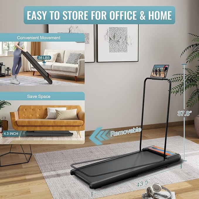 RIVANO Treadmill with Handles, 2.5HP Walking Pad Treadmills with Handle Bar, 270LBS Capacity, Under Desk Treadmill with Remote Control LED Display, Electric Treadmills for Home Small, Orange