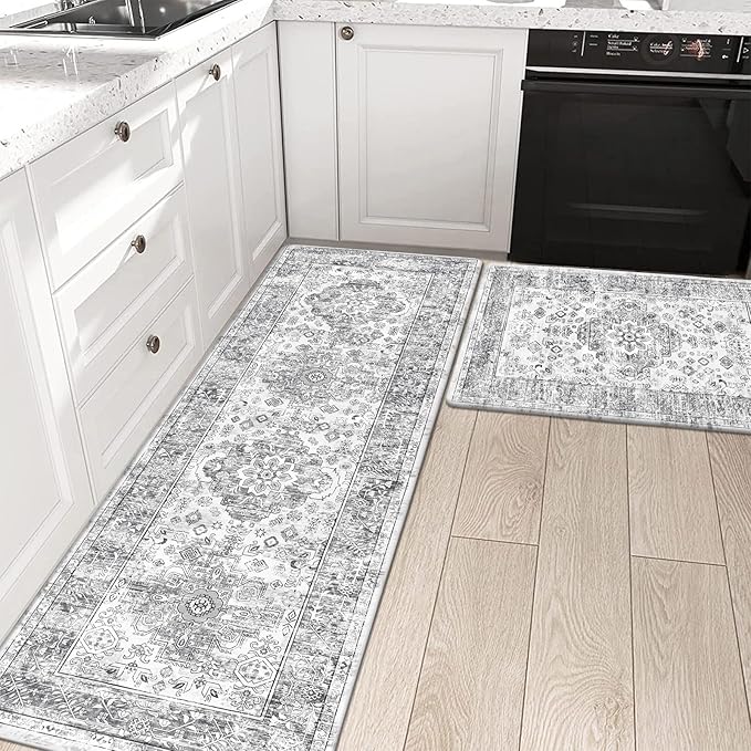 Pauwer Anti Fatigue Kitchen Mat Set of 2 Non Slip Kitchen Mats for Floor Cushioned Kitchen Rugs Comfort Standing Mat Farmhouse Waterproof PVC Foam Kitchen Floor Mat Runner