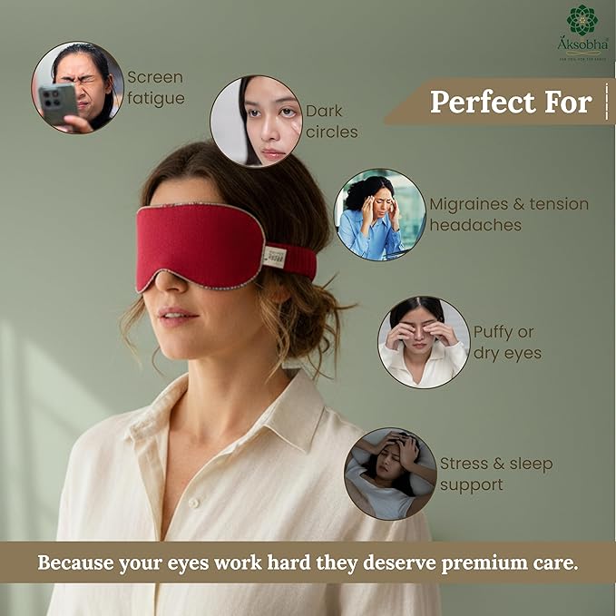 Migraine Eye Mask for Puffy Eyes – Microwaveable Hot and Cold Therapy Eye Pack with Adjustable Strap, Washable Removable Cover, Reusable Cotton Eye Compress for Sinus Pressure