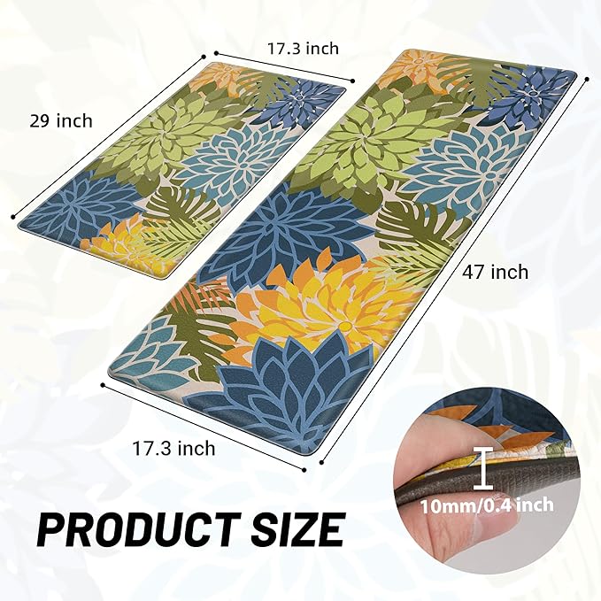 Kitchen Mats for Floor 2PCS Cushioned Anti Fatigue Kitchen Mats Waterproof Non Slip Kitchen Mat Rug Set Comfort Foam Standing Mat for Sink, Laundry, Office, Yellow Green