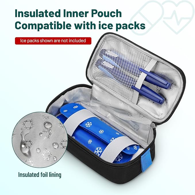 Mancro Medicine Organizer Bag, Large 2-Layer Medicine Storage Box with 3 Separate Cases Including Pill Bottle Organizer, Small Medicine Bag, and Insulated Insulin Pouch (Empty), for Family & Travel