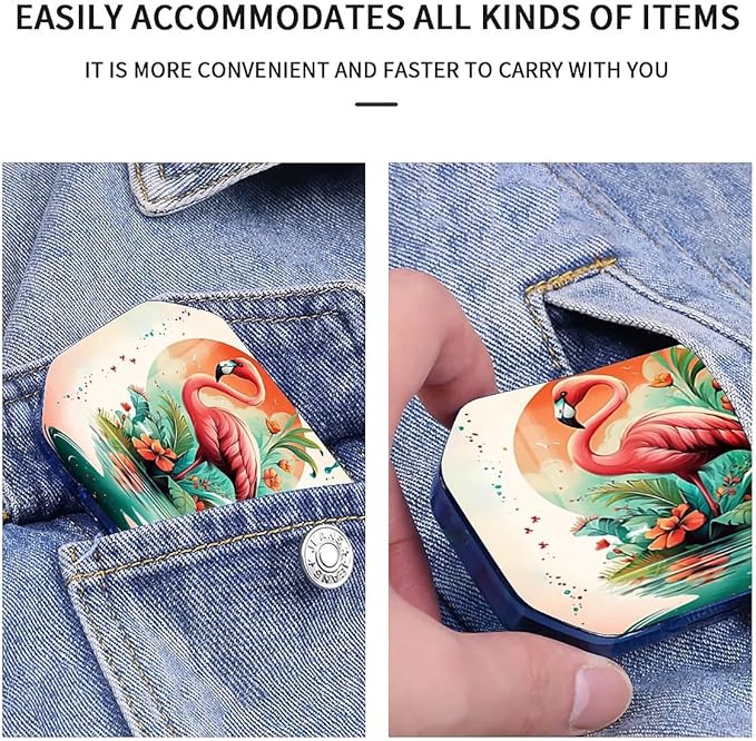 This Portable Flamingo Flower Pattern 6 Compartment Pill Box Can Be Placed in A Pocket Or Wallet to Store Vitamins, Medicines Health Supplements Other Medications.