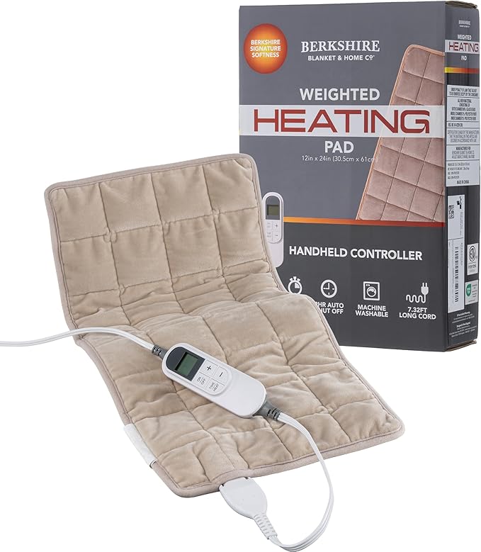 Berkshire Blanket Weighted Heating Pad - 12"x24" Electric Heat Wrap with 10 Heat Settings & Auto Shut Off - Soothing Heat Wrap for Back, Neck, Shoulders, Legs, Abdomen - Machine Washable & Portable