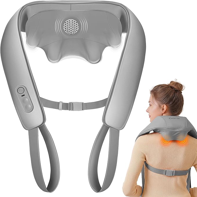 KNQZE Neck and Shoulder Massager with Heat, Cordless Back and Neck Massager, Upgraded Graphene Heating, 4D Shiatsu Deep Kneading Massage for Shoulder, Back Pain Relief (Gray)