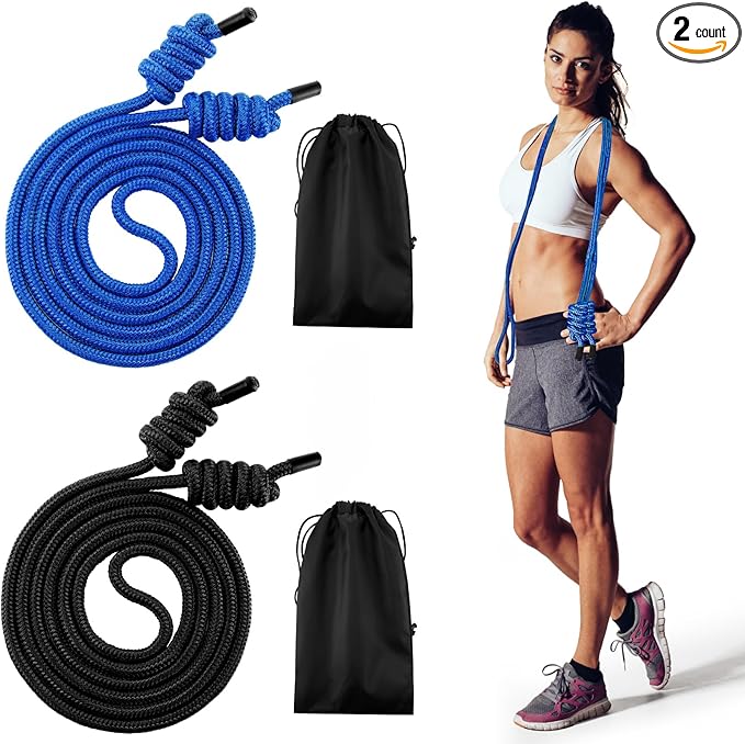Lewtemi 2 Pcs Flow Rope for Fitness Double Woven Workout Rope Adjustable Length Flow Jump for Working out Men Women Training Exercise Gym Indoor Outdoor Beginner, 9 ft